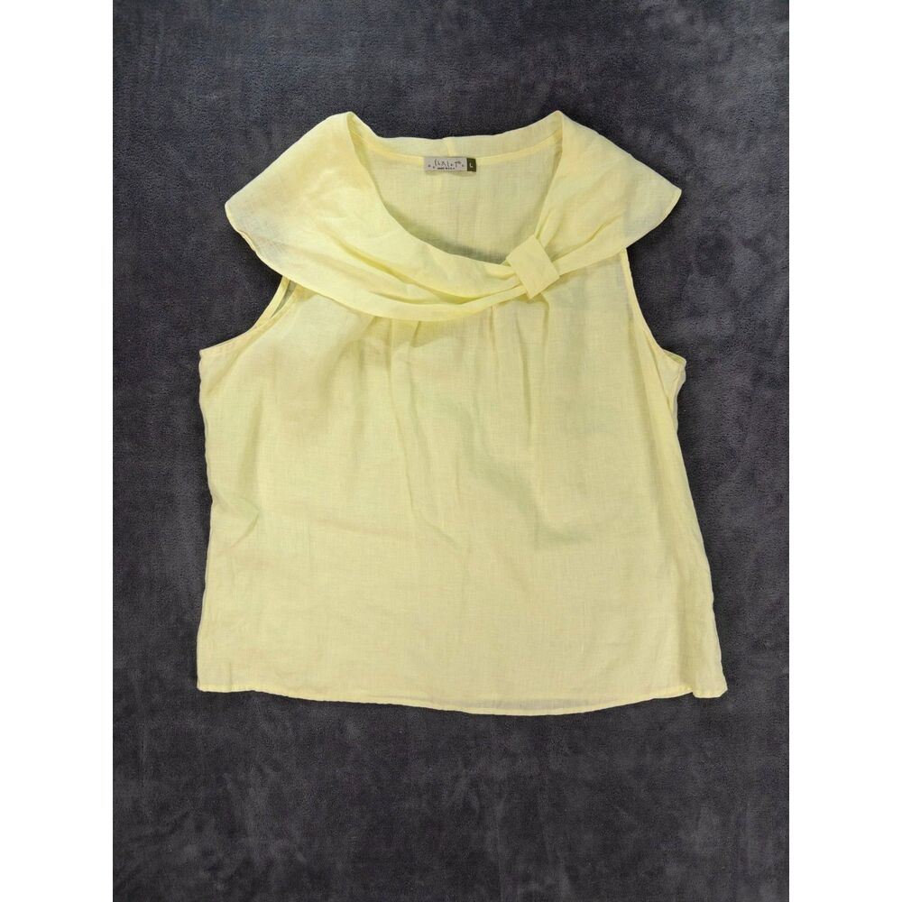 Chalet 100% Linen Sleeveless Top Yellow Cowl Neck USA Made Women’s Large